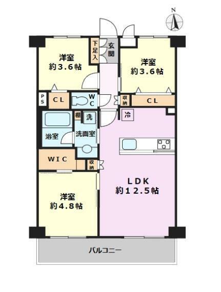 間取り図 ■6階建て4階部分の南向き住戸で陽当り良好  ■専有面積:59.83平米の3LDK