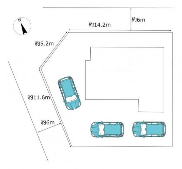 区画図 【リフォーム中】 敷地図　敷地約76.9坪の角地は駐車3台がゆったりと駐車できる仕様。