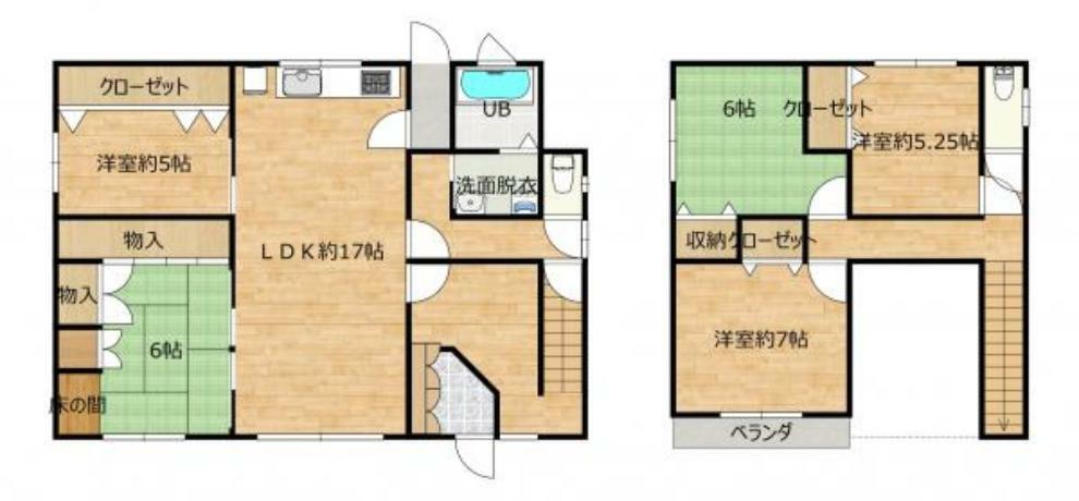 間取り図 【間取り図】間取りは5LDKの二階建てです。各部屋に収納があるので、部屋を広く使える間取りになっています。