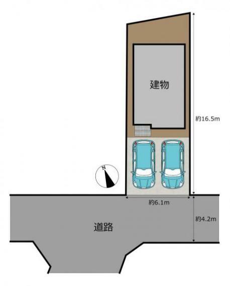 【区画図】駐車スペースには2台駐車可能。
