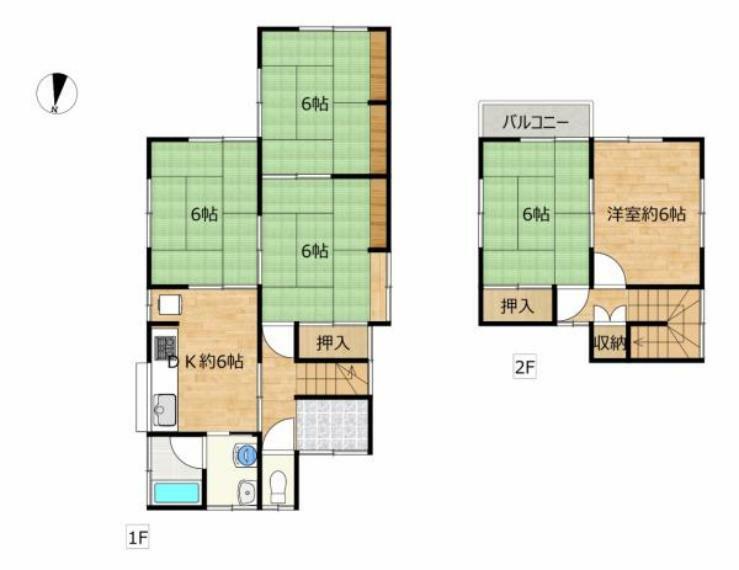 間取り図 【リフォーム前間取り】約22坪のコンパクトな建物ですが、廊下を最小限に、居室のスペースを広くとられているので、1～2人の少人数にもファミリー層にもおすすめです。