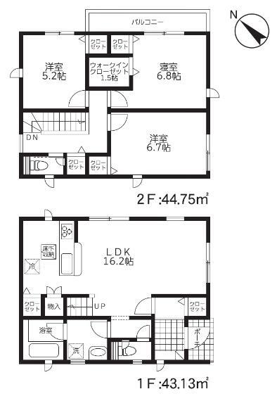 間取り図 全居室収納付きで便利です。