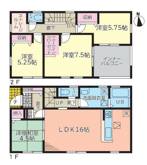 間取り図 【2号棟間取り図】4LDK＋WIC＋ストレージルーム　建物面積107.64平米（32.61坪）
