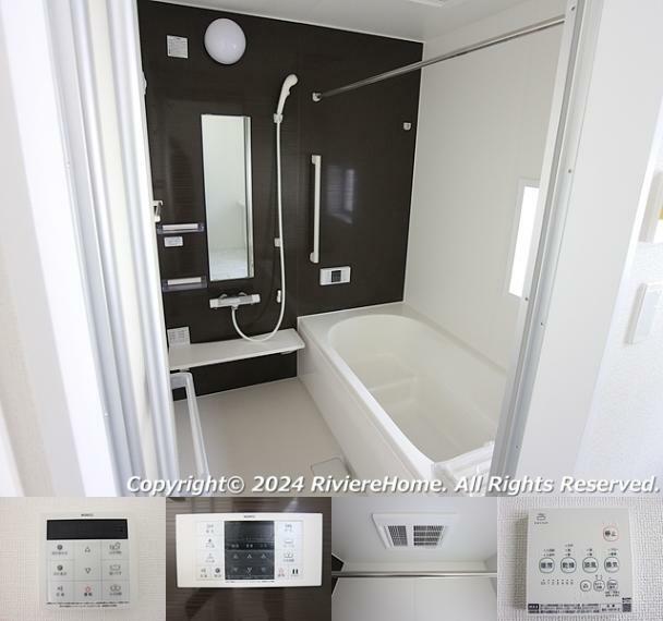 【1号棟　室内撮影】　バスルーム/便利な浴室換気乾燥機付/省エネFRPオーバル浴槽/水はけのよいドライ床仕様