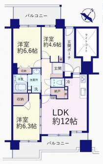 専有面積:65.35平米、陽当たり良好3LDK＋納戸