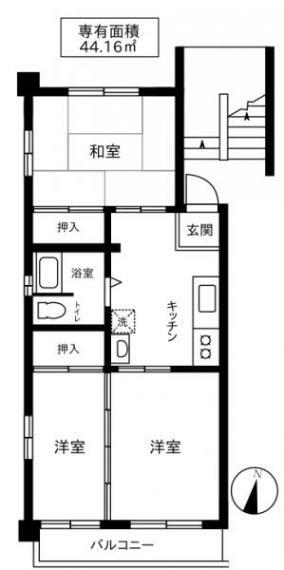 北松戸ローヤルコーポ(3DK) 2階の間取り