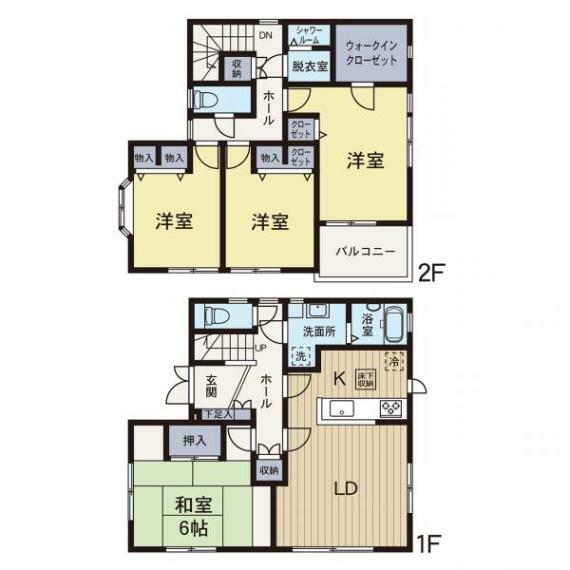 間取り図 【間取り図】広々とした4LDK、一階に和室もあり、2階にはシャワー室もついております。屋根裏収納もあります。