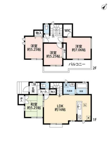 間取り図 和室含む4LDK。1階はLDKと和室を合わせると20帖の広々空間＾＾ 2階は3洋室、主寝室にはWIC付き＾＾