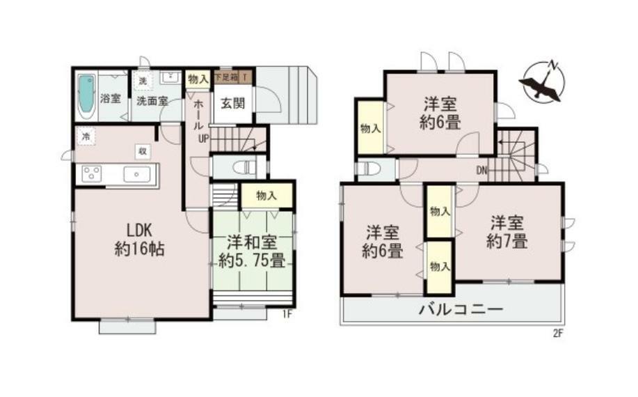 間取り図 全居室収納付きで便利です。