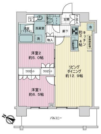 マークス・アネシスタワー東静岡(2LDK) 5階の間取り