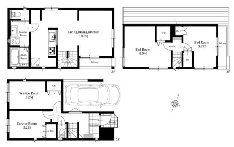 間取り図 2号棟: ご家族の生活の中心となるLDKは18.5畳とゆとりを持たせた設計キッチンが対面式なのも嬉しいポイントですね全居室収納付きでお部屋をすっきりご使用いただける新邸です