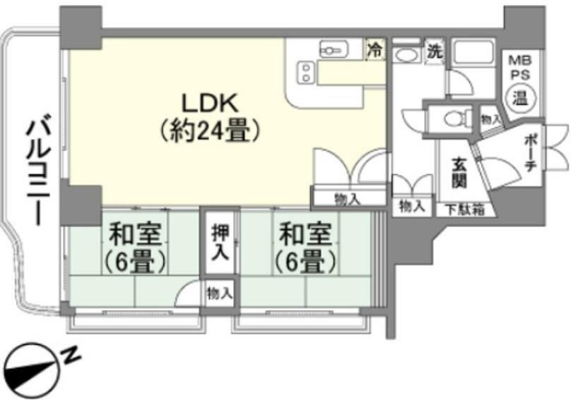 クアライフ御宿(2LDK) 11階の間取り