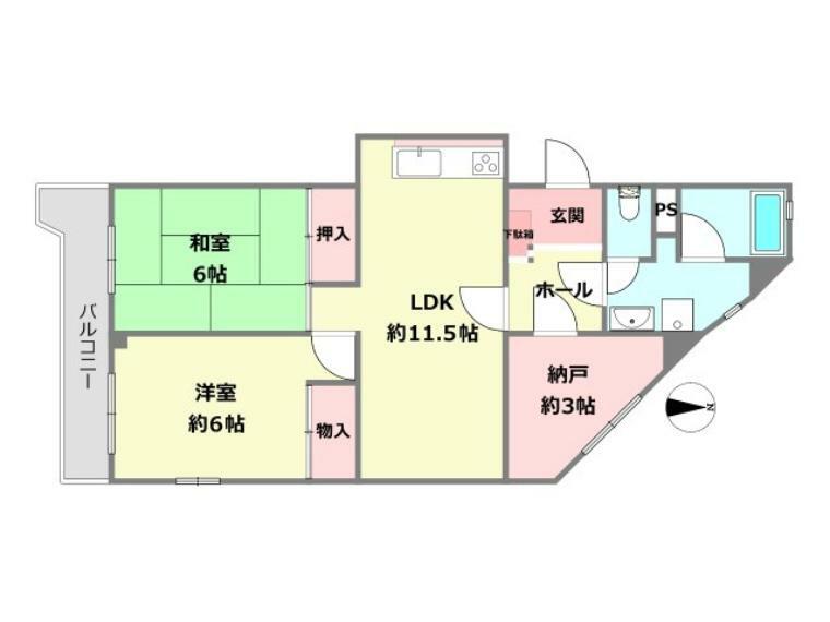 甲子園口パークマンション(2LDK) 4階の間取り