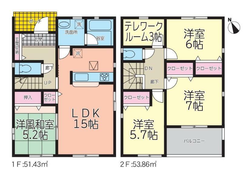 間取り図 【2号棟間取り図】4SLDK　建物面積105.29平米（31.90坪）