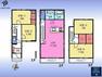 間取り図 間取図:2階に風呂＆洗面、対面キッチン付LDK1、3階に洋室4室（7帖以上の洋室2室）2、3階にバルコニー