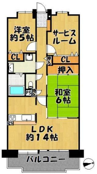 エルコンフォール新三田(2LDK) 6階の間取り