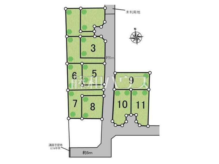 区画図 【9号地】全体区画図　【立川市西砂町3丁目】 平日のご案内も可能です。まずはお気軽にお問合せ下さいませ。