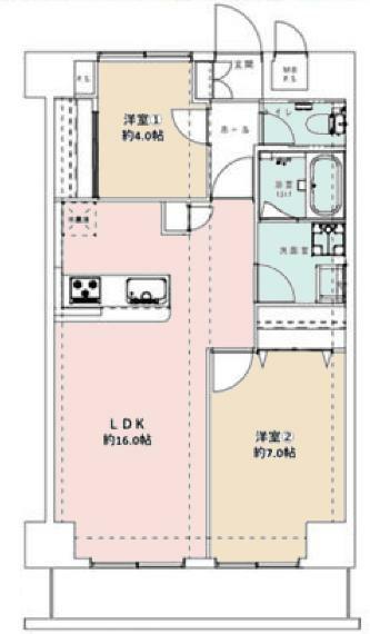 間取り図 2LDKの中古マンションは、経済的にお手頃な価格の物件です。リビングルームで家族団らんの時間が過ごせ、間仕切りで隔てた2部屋は、寝室や書斎、子供部屋など、目的に応じて、使えることがメリットです。