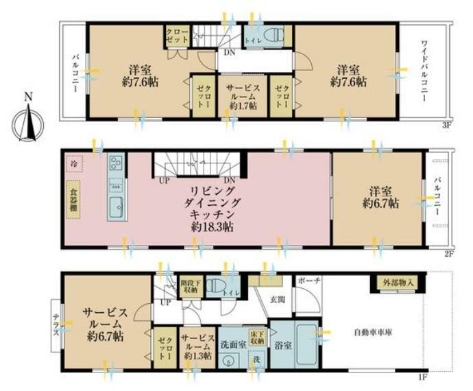 間取り図 3SSLDK、土地面積69.22平米、建物面積126.68平米