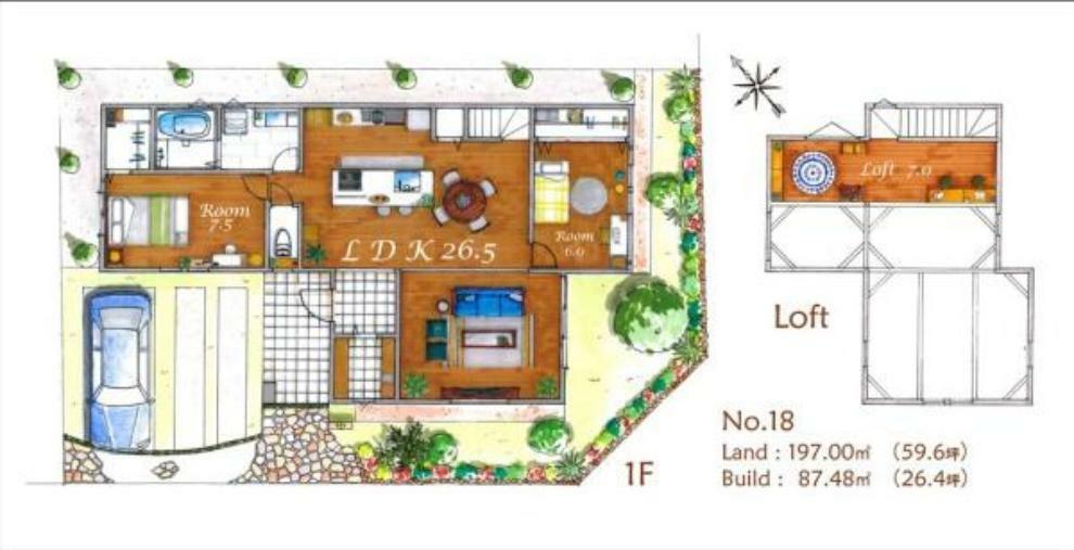 間取り図 2LDKの魅力的な間取り！LDKはゆったりとした空間で、ご家族との団らん時間が、より一層充実したものになりますね！家族との仲が深まり、自然と笑顔が増えそうです！