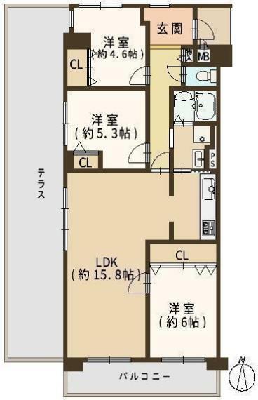 間取り図 間取 テラス広々48.62m2