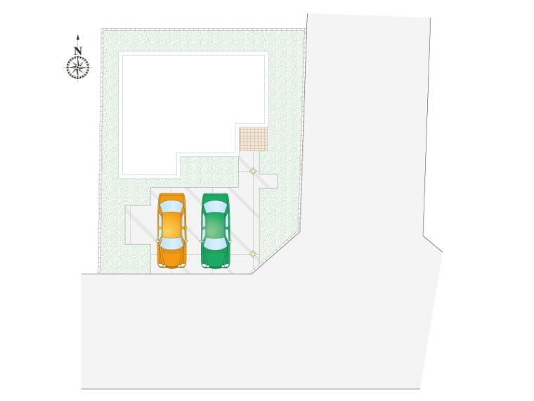区画図 【4号棟:区画図】角地で陽当たり良好です。駐車並列3台可能！