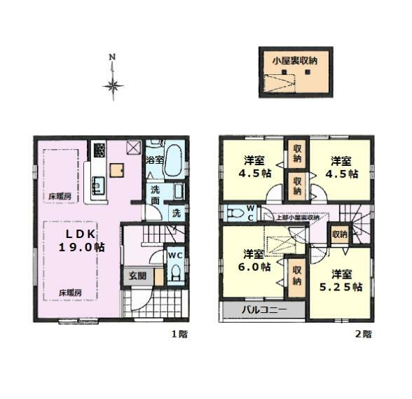 間取り図 ■建物面積:89.50平米の2階建て4LDK＋小屋裏収納付き新築戸建