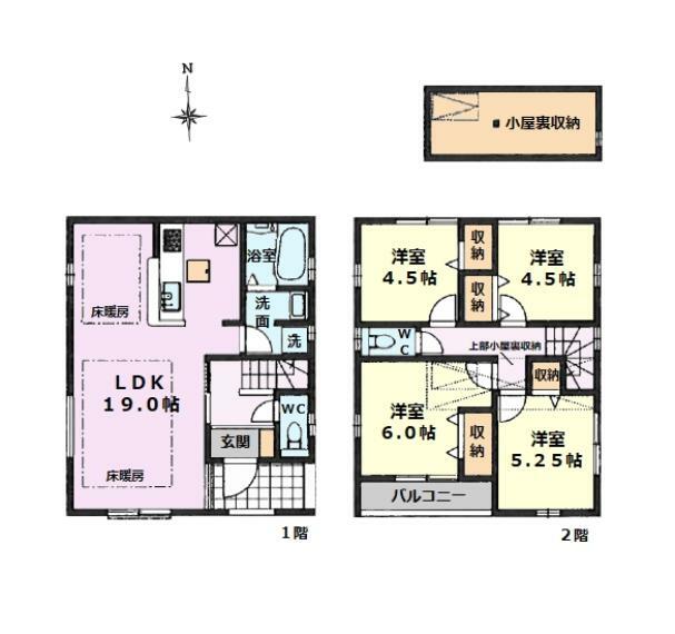 間取り図 ■建物面積:92.74平米の2階建て4LDK＋小屋裏収納付き新築戸建