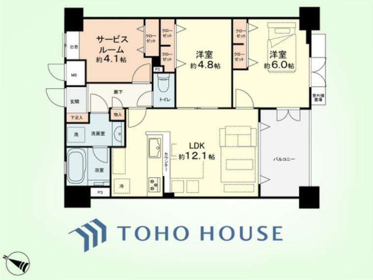 間取り図 2SLDK　専有面積60.03平米、バルコニー面積7.00平米