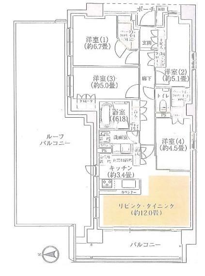 パークホームズ横濱中川(4LDK) 7階の間取り