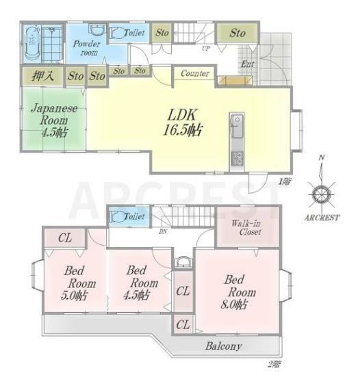 間取り図 ～Layout～ホール収納・ウォークインクローゼットなど収納が充実したこだわりの注文住宅！家族がくつろぐLDKは16.5帖。南向きの窓からは暖かな陽射しが降り注ぎます。