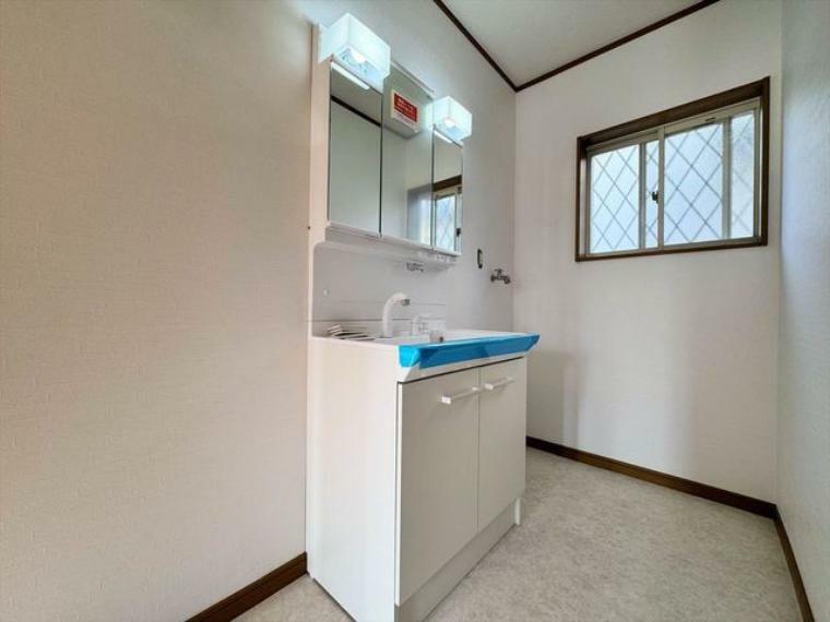 三面鏡にハンドシャワー付き、 使いやすい洗面台。