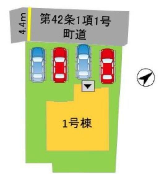 区画図 敷地内に4台並列駐車可能です。