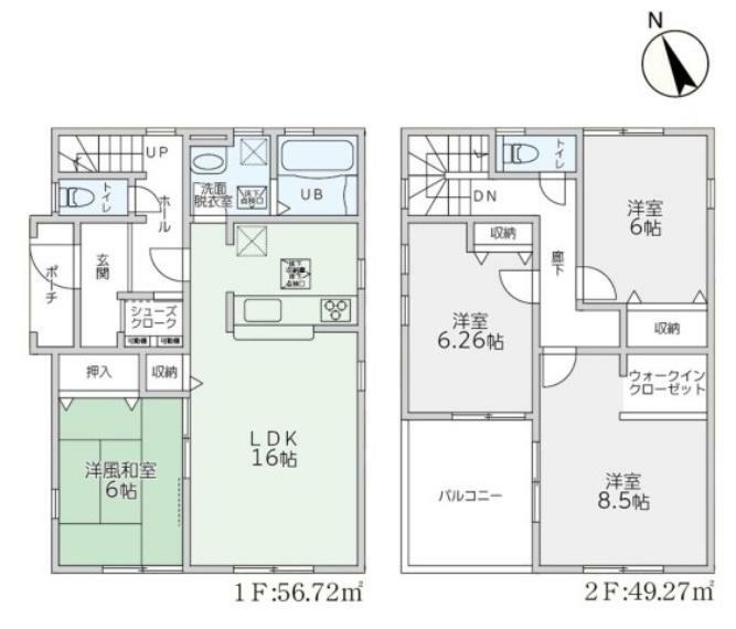 間取り図 全居室収納付きで便利です。