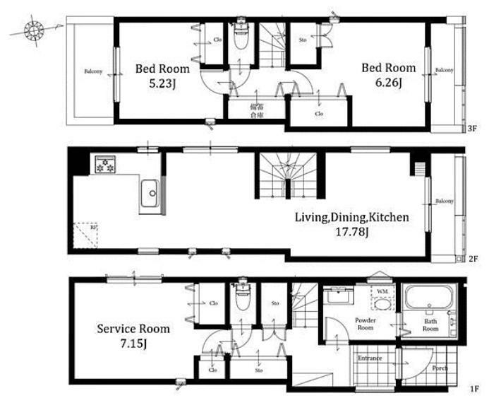 間取り図 1号棟: 17.7畳のLDKは対面式キッチン採用お子様がいるご家庭も見守りながらお料理が出来るので安心です全室に収納つきのためお部屋すっきりと広くご使用いただけます