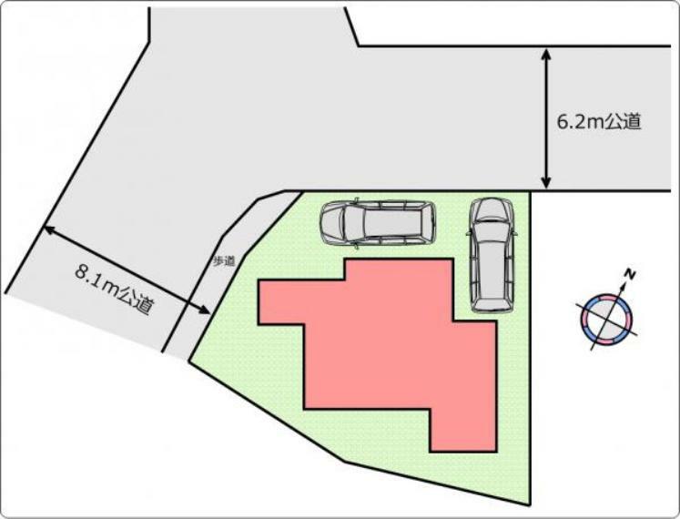 区画図 （区画図）駐車スペース2台分有り〇物置や自転車・バイクを置く余裕もあります。