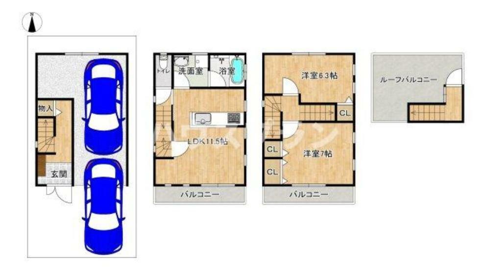 間取り図 屋上ルーフバルコニー付き！ 家族とのコミュニケーションとプライベートの時間のバランスを取りやすい、使い勝手の良さと居住性の高さが魅力の2LDK間取り