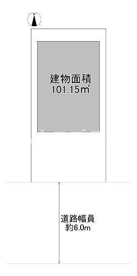 区画図 建物の面積と前面道路の広さを表した図面です。 こちらの物件は鉄骨造3階建ての構造となっており、 建物面積は101.15平米、坪に変換しますと約30.59坪です。 駐車スペースは2台分確保されています。