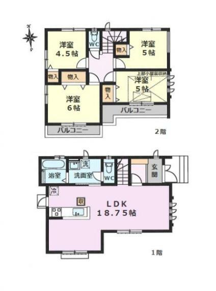 間取り図 ■建物面積:91.90平米の2階建て4LDK＋小屋裏収納付き新築戸建
