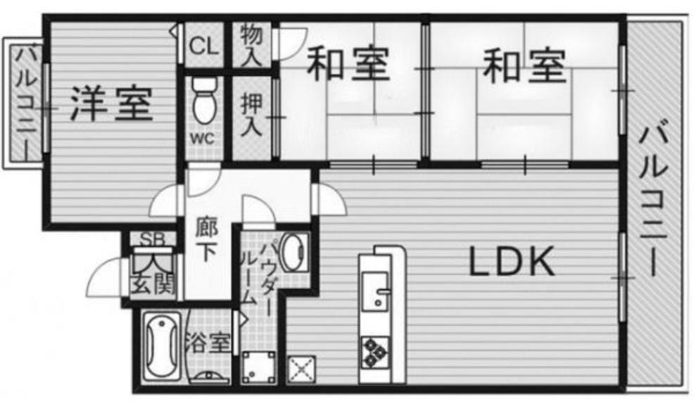 ライオンズマンション山科小野(3LDK) 1階の間取り