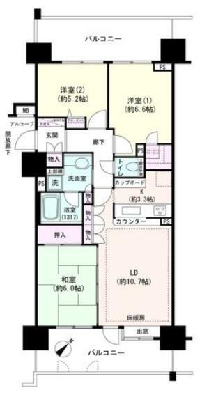 間取り図 3LDK・カウンターキッチンの使いやすい間取りです！