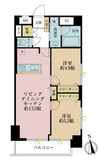 間取り図 3LDK、専有面積53.73平米、バルコニー面積確認中