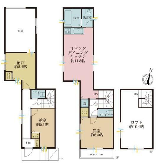 間取り図 2SLDK、土地面積68.04平米、建物面積86.48平米