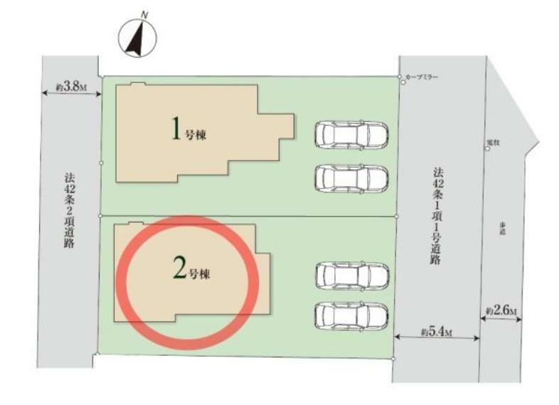 区画図 【全体区画図】全2棟。2号棟。 カースペースは2台駐車できます。