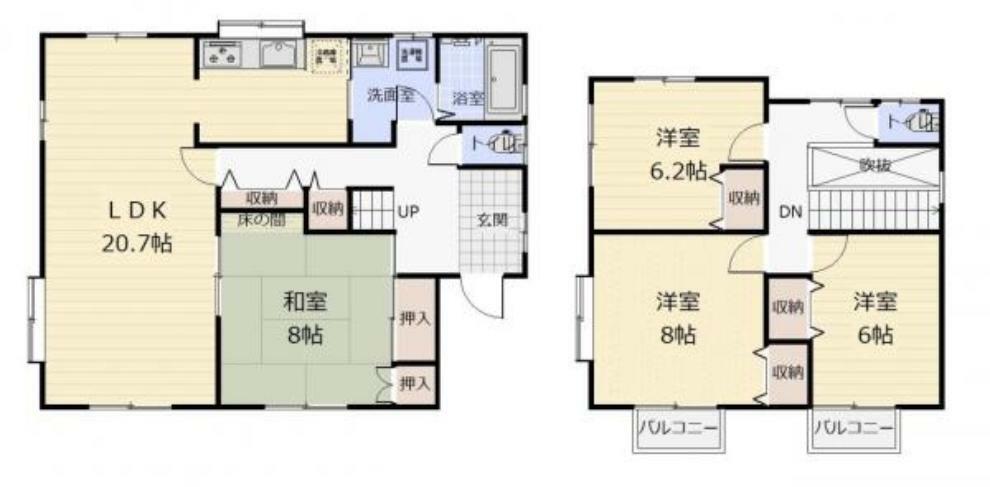 間取り図 （間取）家族でゆったりくつろげる20.7帖のLDK！南西角地で陽当たりもばっちりです〇