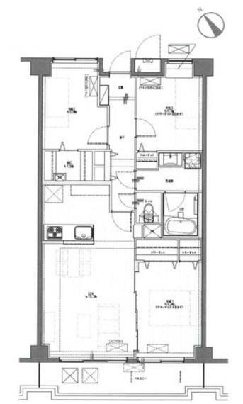 間取り図 3LDK、価格3398万円、専有面積76.68m2（バルコニー9.3m2）居室に関して、建築基準法上では一部「納戸」扱いとなる可能性がございます。