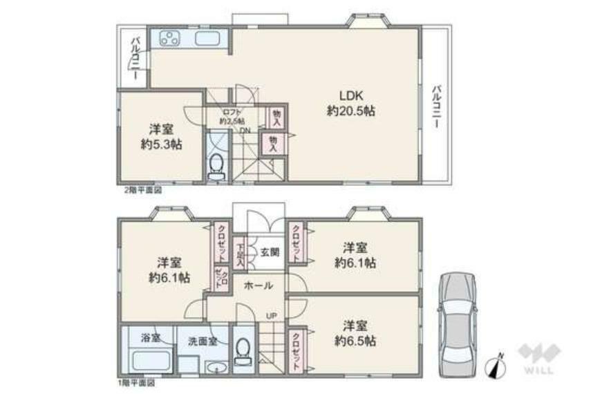 間取り図 リビングは広々20帖超！ロフトもございます。