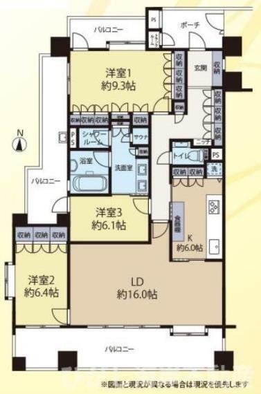 間取り図 南西角地のお部屋です。