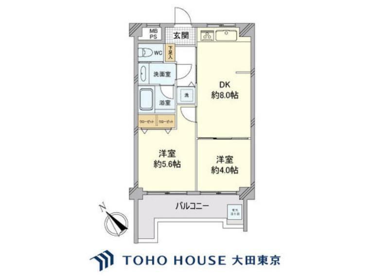 間取り図 2DK、専有面積40.54m2、バルコニー面積7.11m2