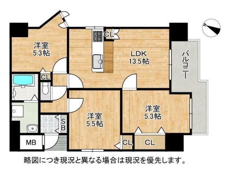 間取り図 南向きバルコニーにつき陽当たり良好！収納スペース豊富な2SLDKの間取りです